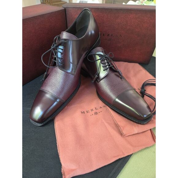 Mezlan Soka Deer Burgundy Classic Lace Up Cap Toe Calf Skin Shoes 12M main image 6